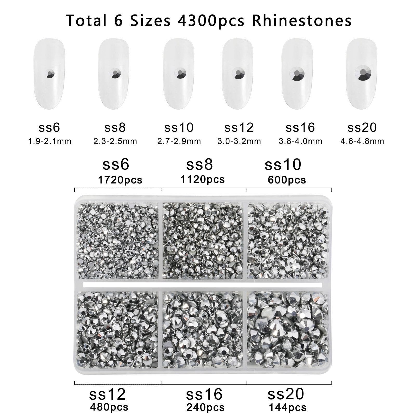 Beadsland 4300pcs Flatback Rhinestones,Silver Rhinestones Nail Gems Round Crystal Rhinestones for Crafts,Mixed 6 Sizes with Picking Tweezers and Wax Pencil Kit - Image 3