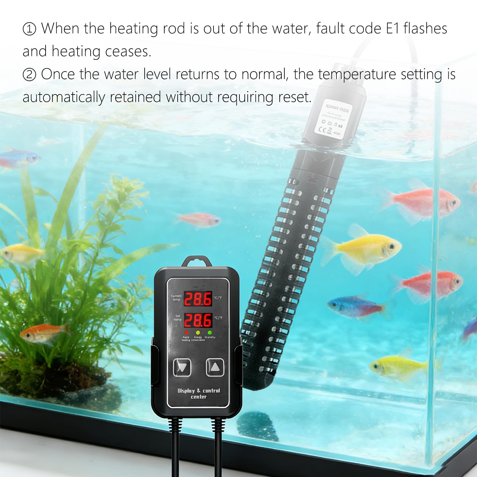 Aquarium-Heizung, 300 W Aquarium-Heizung mit externem LED-Thermostat-Controller, intelligenter Überhitzungsschutz, Übertemperaturschutz, Memory-Funktion, tauchfähiger Aquariumstrahler für 150 l Süß