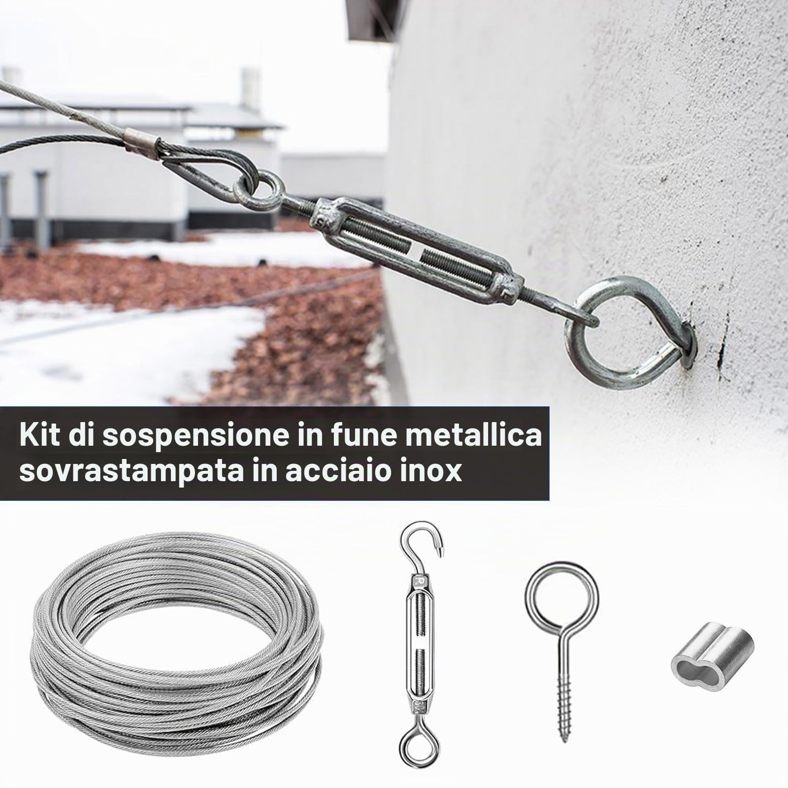 Cavo Acciaio 3mm per Tende, Filo Acciaio Inox, Fili Stendibiancheria Esterno, Completo di 30 Metri Cavetto Acciaio, Fili Stendibiancheria Esterno, per Luci a Stringa e Corde per Tende Sospese
