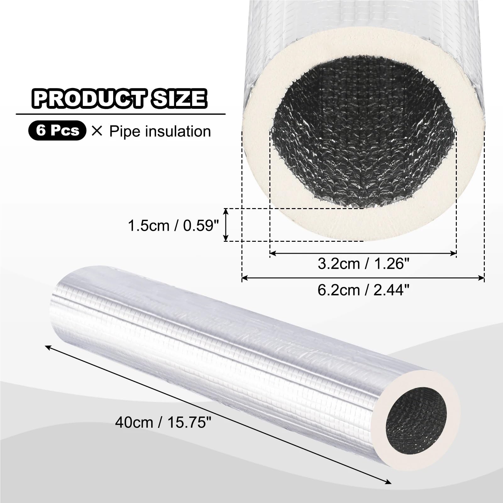 6 fundas de aislamiento de tuberías, lámina de aluminio autoadhesiva de 40 cm