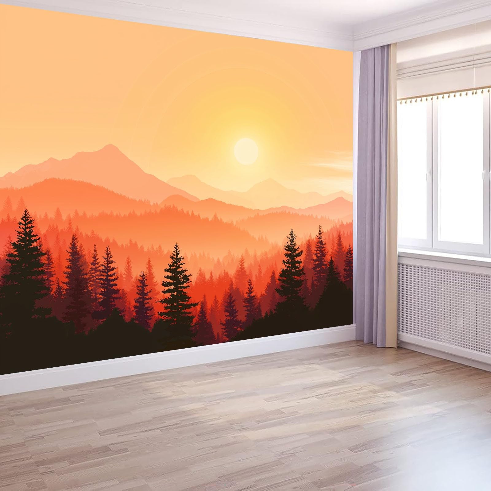 Fototapeten Berge Und Wälder Sonnenaufgang Silhouette Natur 300 x 210 cm Vlies Tapete - Vliestapete - Wanddekoration für Wohnzimmer Schlafzimmer & Flur Spielzimmer - Kamel Wandtapete