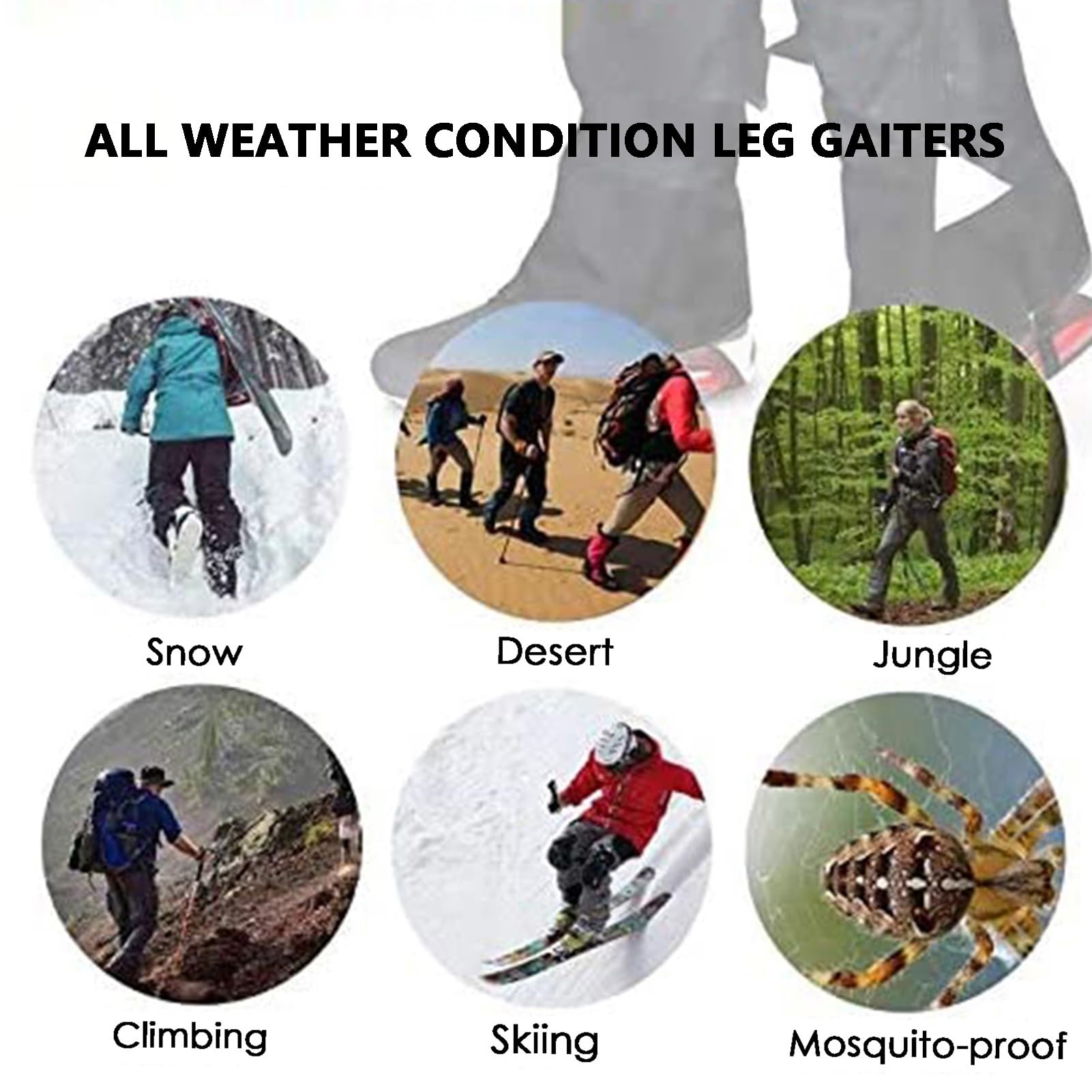 Polainas de Nieve, Polainas Ajustables ultraligeras, for Senderismo en Barro, y Nieve, Caza, Escalada o esquí, aplicables a Hombres y Mujeres(S)