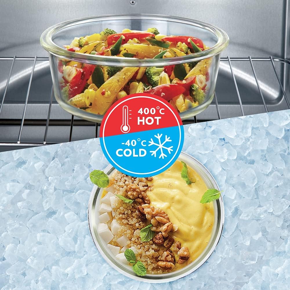 Borosil Klip-N-Store Set of 2 Microwave & Oven Safe Gift Set, Glass Storage Container, 240ml & 400ml Round, with Air Tight Lid