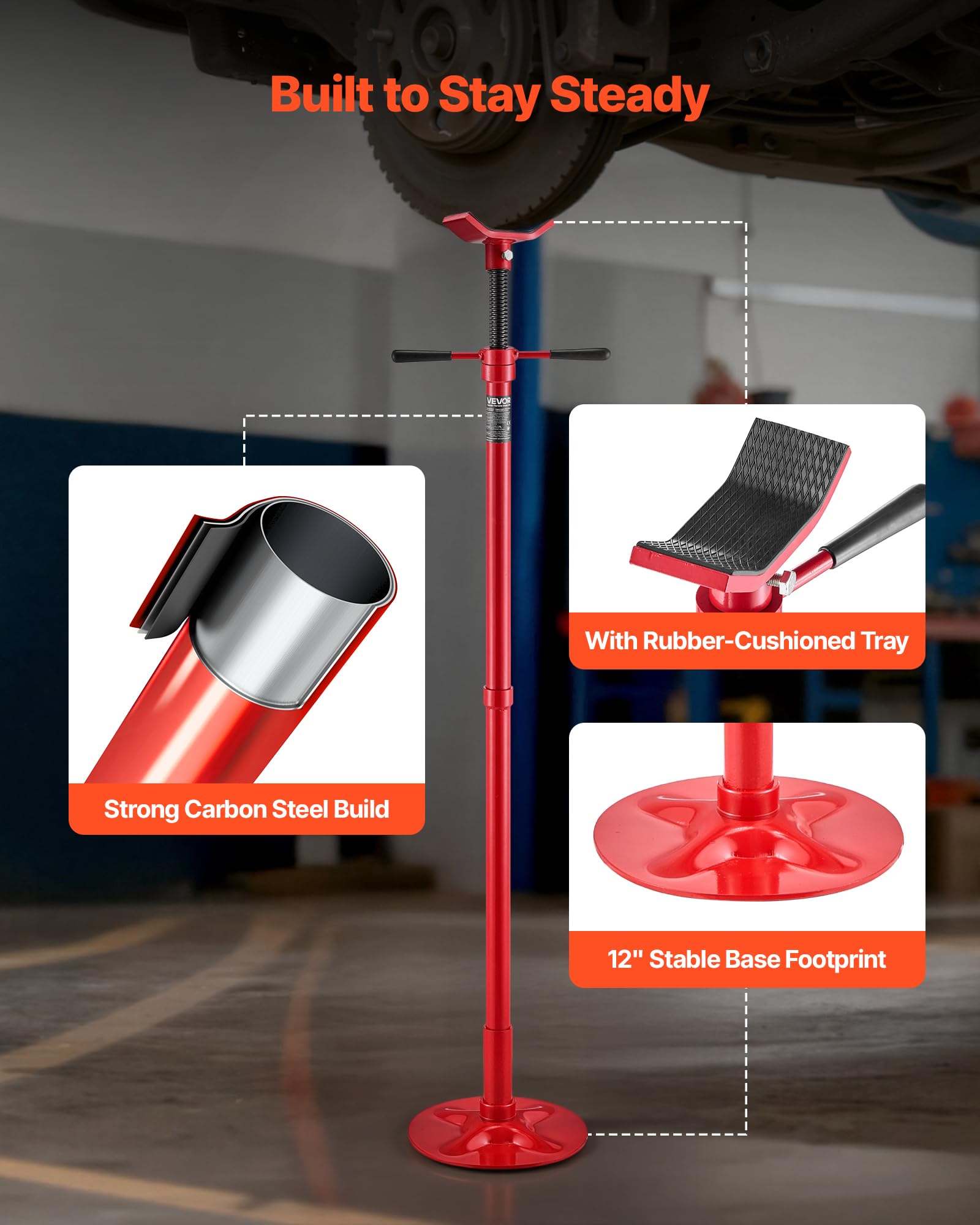 VEVOR Supporto per Fossa e Sottoponte Carico Max. 0,5 Tonnellate, Asta di Supporto da Fossa Altezza Regolabile 137,2-213 cm, Maniglia Girevole, Cuscinetti a Forma di U da Officina Garage