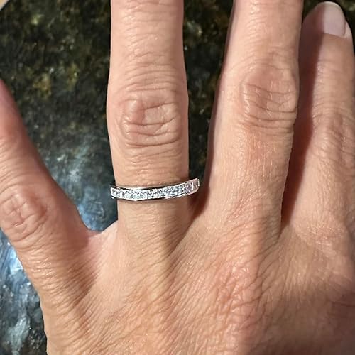 Miniatura 2 de Newshe Jewellery Anillos de Boda Eternidad para Mujer, Circonia Cúbica, Princesa, Plata de Ley 925, Compromiso, Promesa, Tamaño 5-10