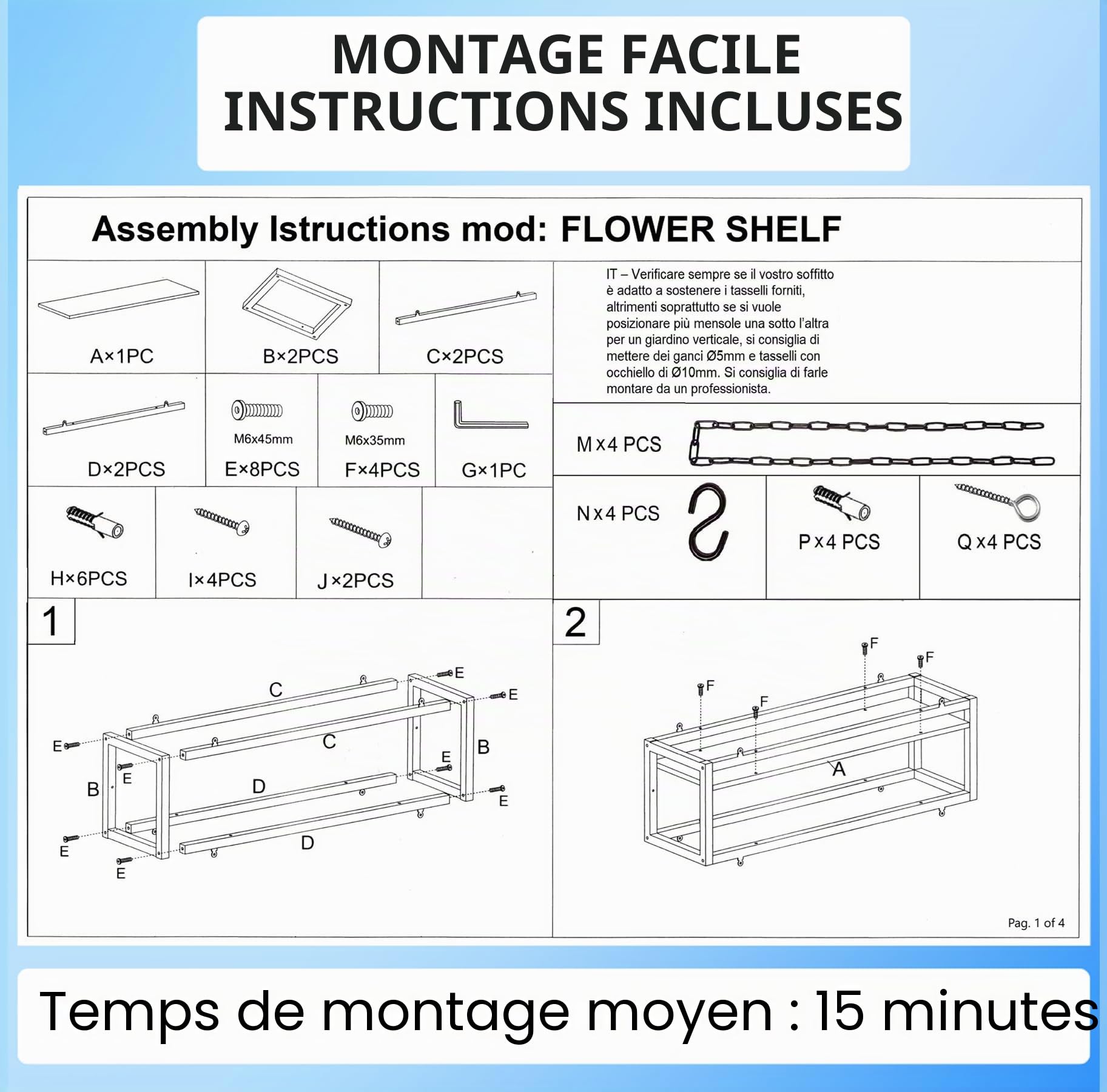 YELLOO - Etagere de Plafond Suspendue avec Chaînes, Idéale Porte-Fleurs, Plantes d'Intérieur, Design Classique et élégant pour Maison, Jardin, Balcon (FLOWERS 95 cm, Marron/Noix)