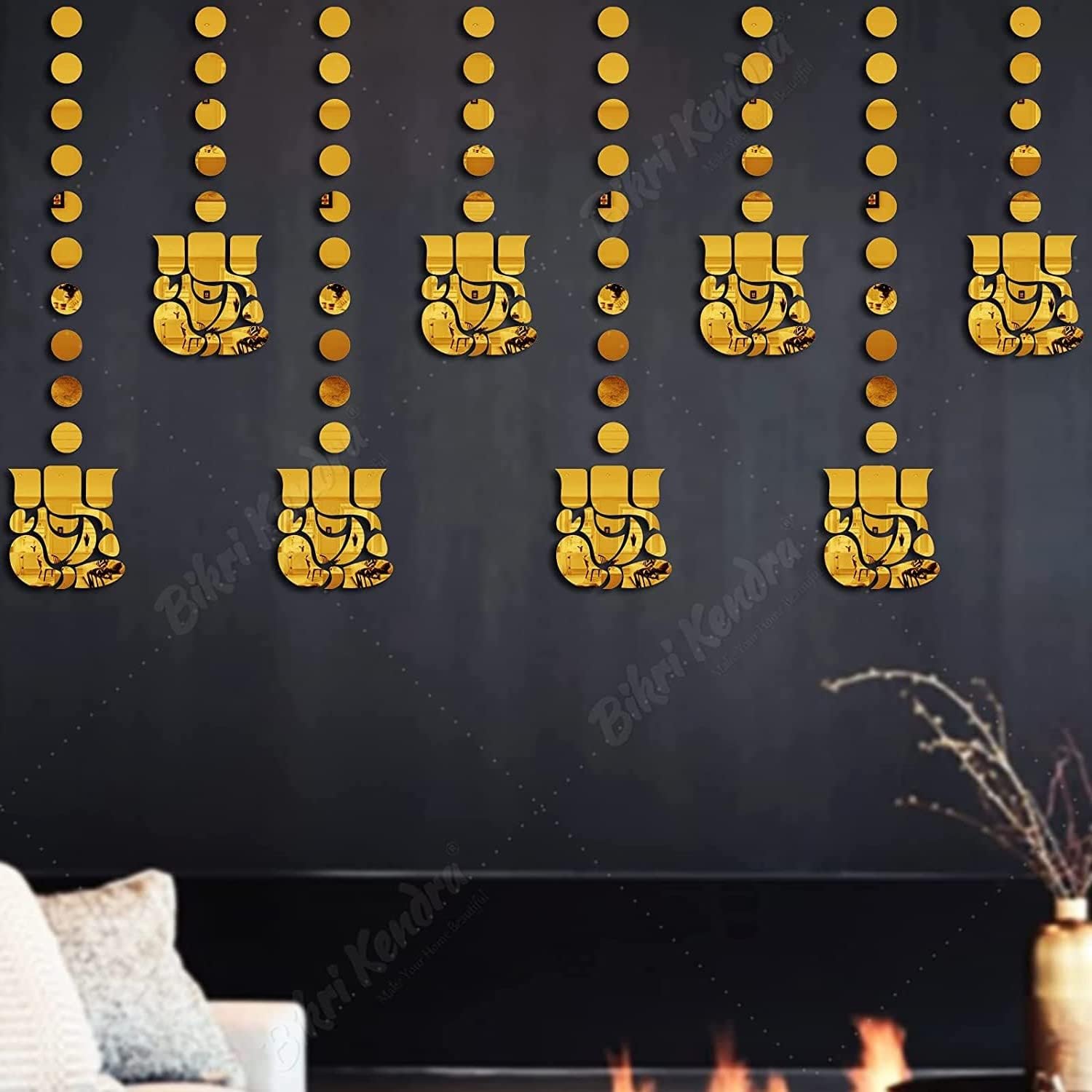 Bikri Kendra - Ganesha 10 dot 100 Golden (Pack of 110) Decorative Mirror Stickers, Mirror Stickers, 3D Acrylic Stickers Wall for Hall Room, Bed Room, Kitchen Living Room Kids Room
