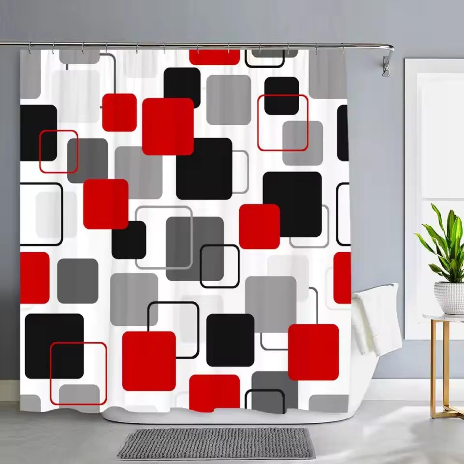Rideau de douche géométrique en tissu de qualité supérieure au design minimaliste