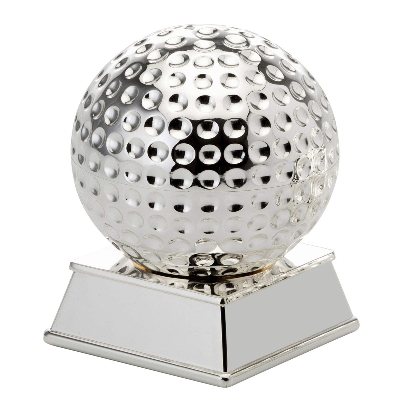 Briefbeschwerer Golfball-Design 11 cm - versilberte Schreibtischdeko aus Metall, anlaufgeschützt & gehämmert, mit eckigem Sockel - Deko für Büro, Schreibtisch & Geschenkidee