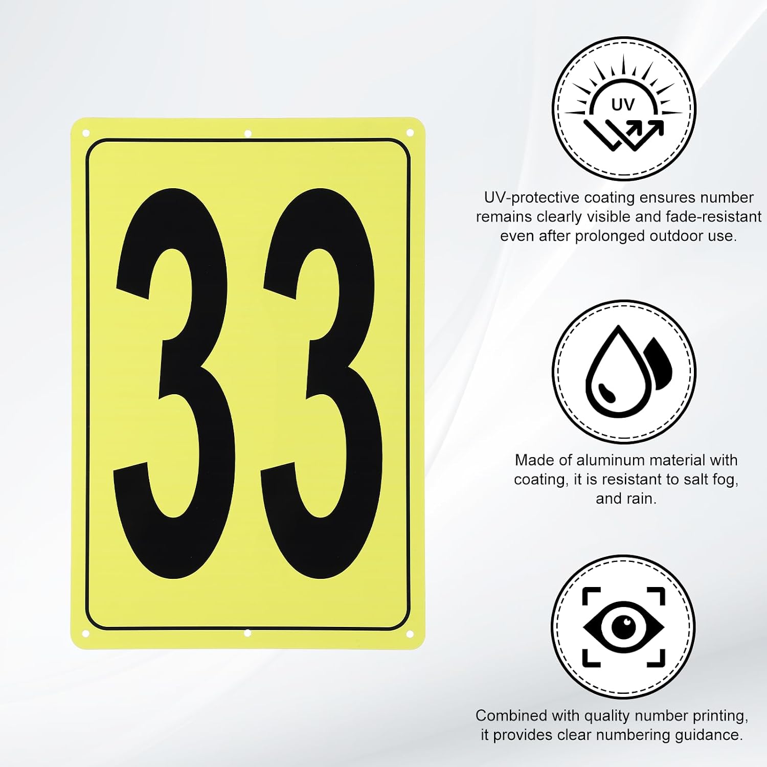 PATIKIL Large Metal Number Sign, 12x8" Rectangle Aluminum Number 33 Sign Plate Area Marker Parking Weather-Resistant Signs for Indoor Outdoor Use, Yellow