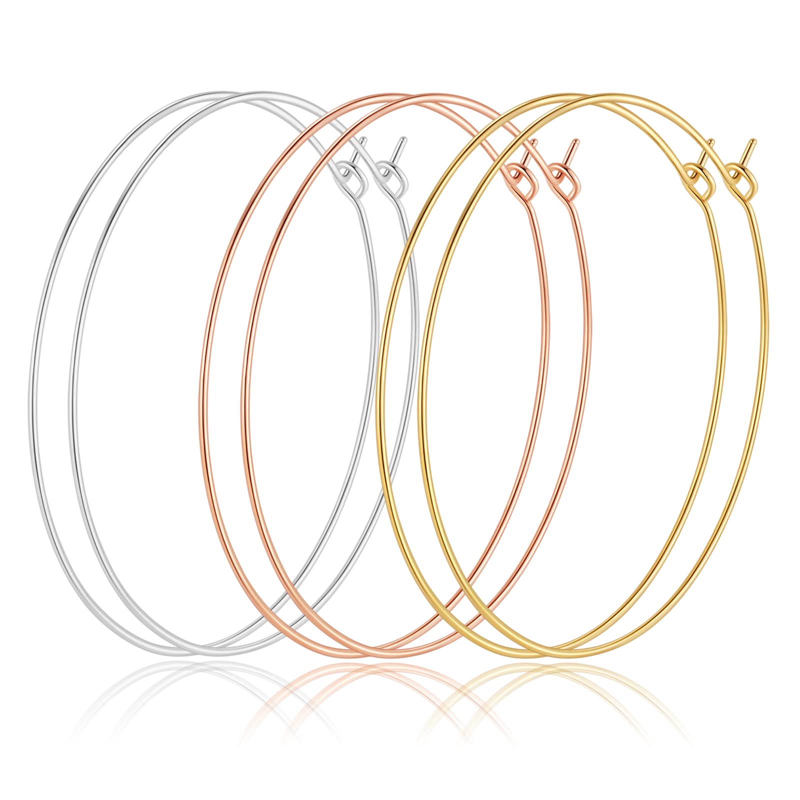 Multipack Dainty Large Thin Gold Hoop Earrings for Women Hypoallergenic Earrings Lightweight 30mm 50mm 60mm 70mm Gold/Silver/Rose Gold Hoop Earrings, 70 mm, Metal, No Gemstone