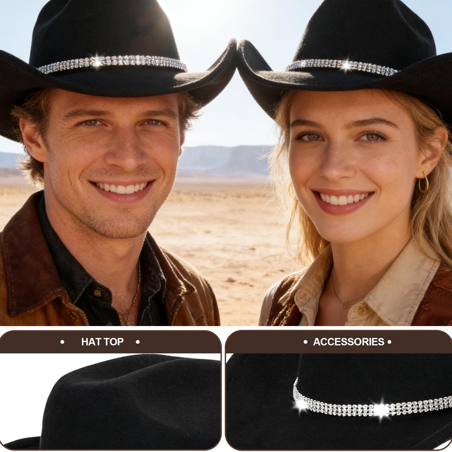 Classic Western Cowboy Hat for Men and Women, Fedora Hat Perfect for Cowgirl Outfits and Cow Girls Outfits Fashionable Tejanas para Mujer Ideal for Cowgirl Look Black - Image 4