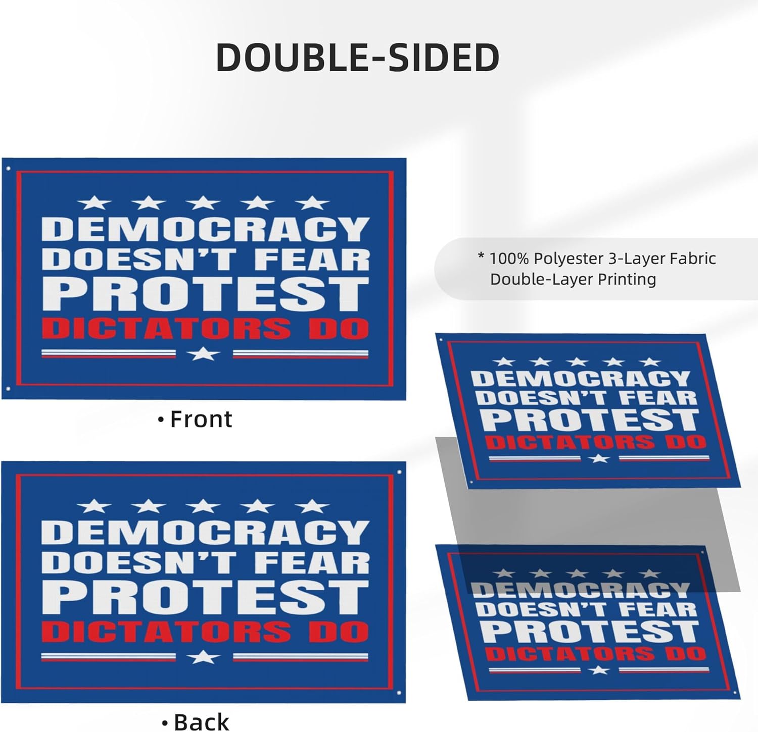 Democracy Doesn't Fear Protest Dictators Do Flag 4x6 Democracy Not Dictatorship 8647 Resist Fascism Garden Flags 3-Ply Double Sided Banner Yard Signs