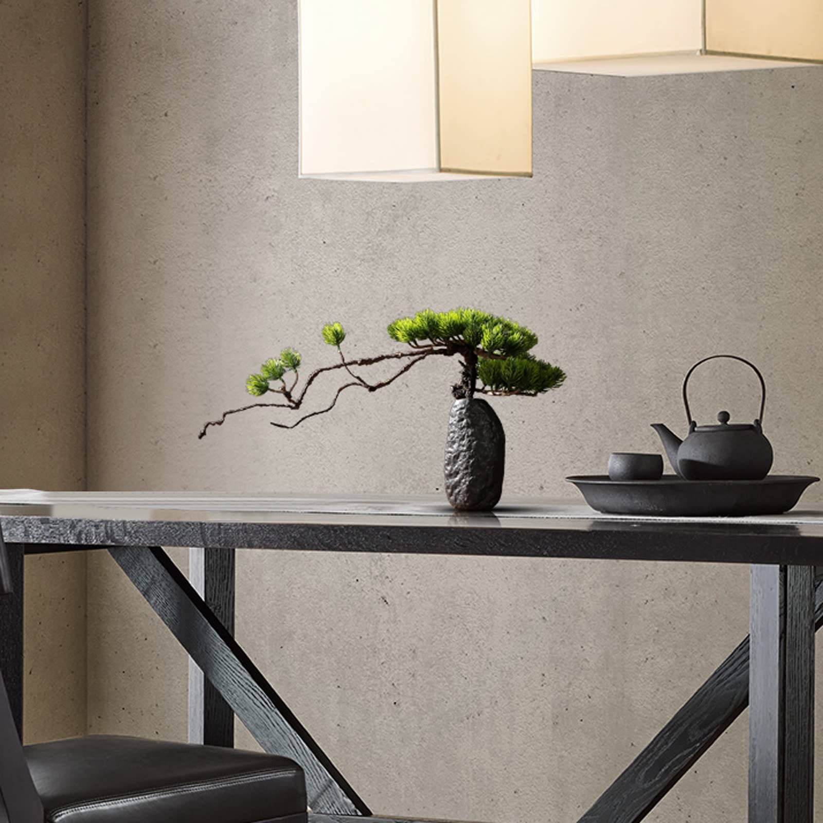 Árbol bonsái artificial Bonsái artificial, árbol de arce rojo, plantas de imitación con jarrón de piedra, árbol de imitación, decoración de escritorio, flores falsas for mesa de hogar, escritorio de o