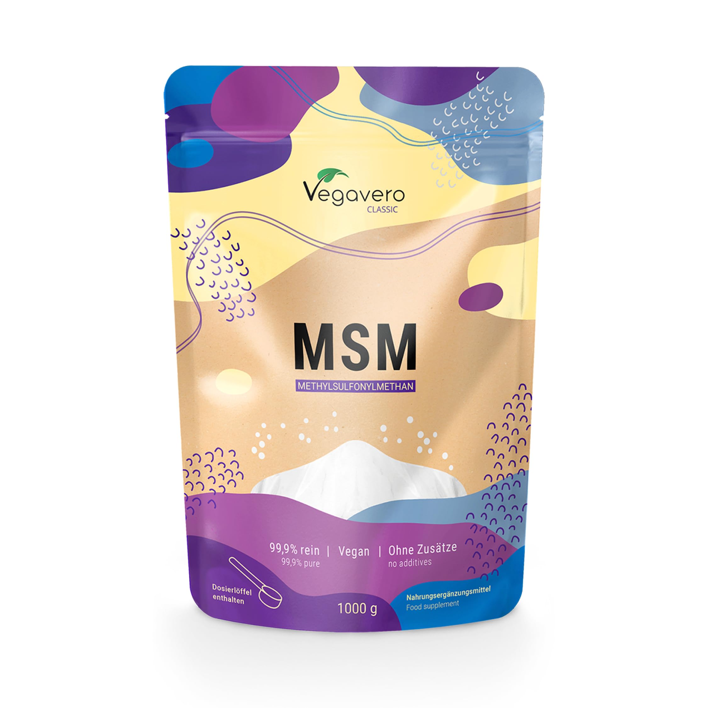 MSM Vegavero® Poudre | 1 Kg Méthylsulfonylméthane Pur à 99,9% | Sans Additifs & VEGAN | Formation de Collagène | Testé en Laboratoire | Format Sachet ou Boîte