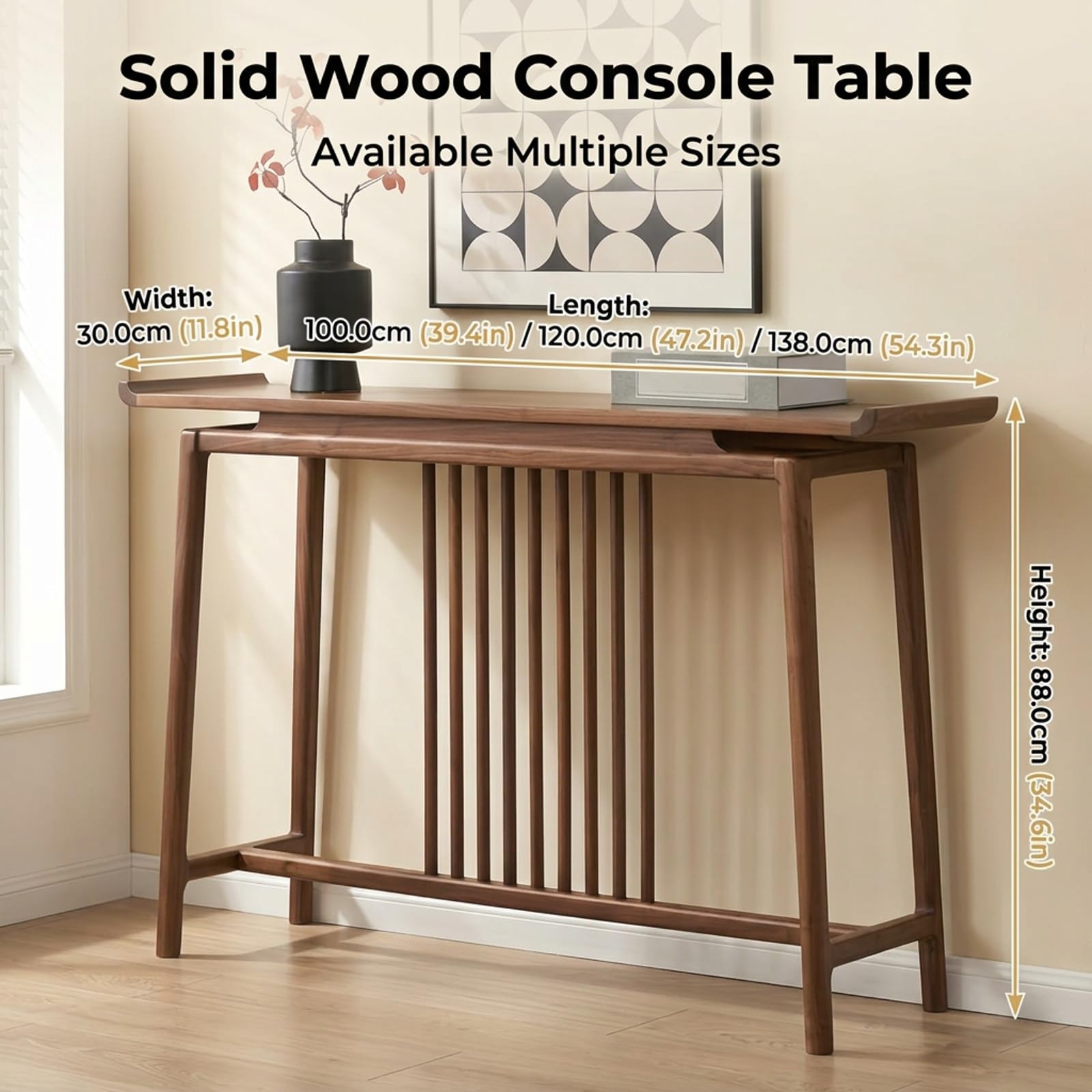 Tavolo consolle in legno massiccio, consolle lunga | Per ingresso, tavolino laterale per corridoio e soggiorno(120cm)