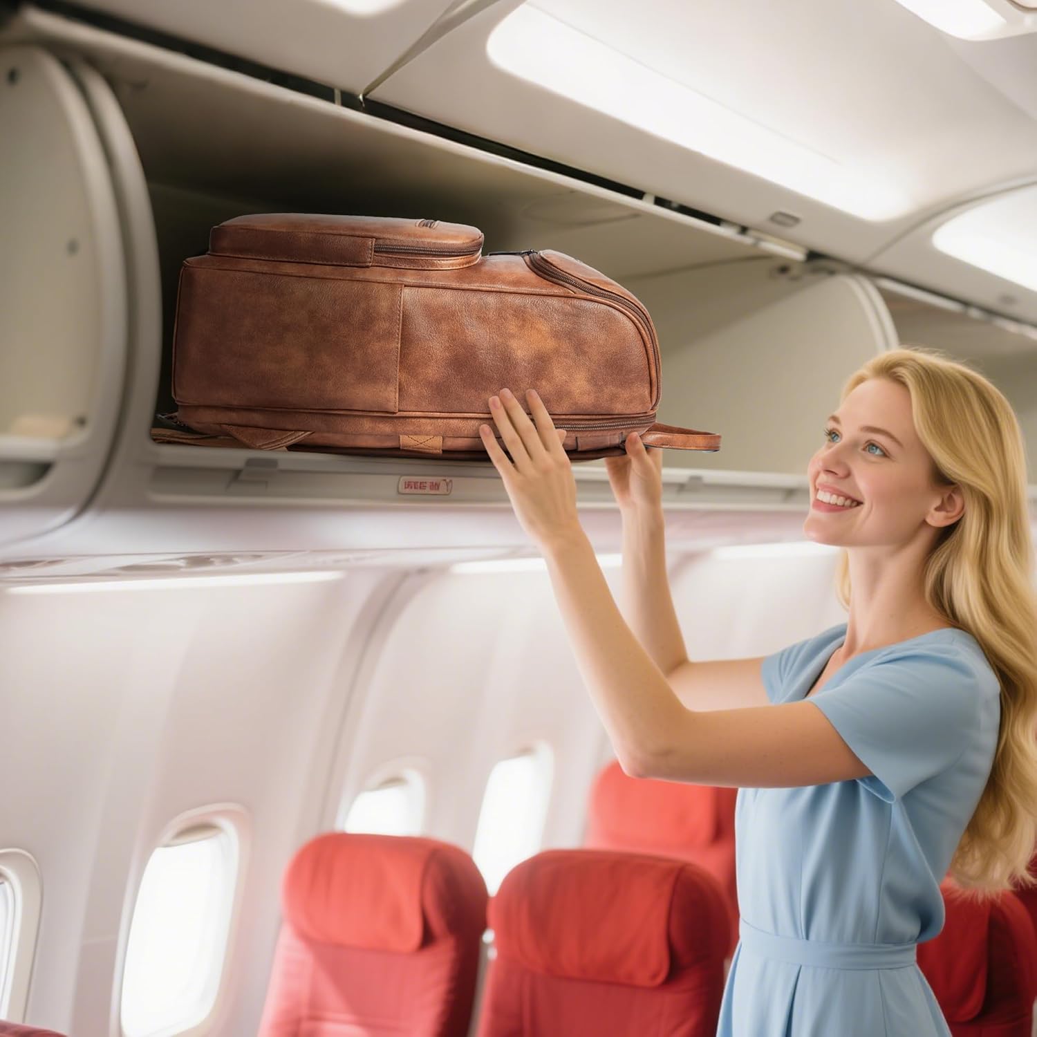 Leather Backpack for Women, Fits 17 Inch Laptop in Main Compartment, Dedicated 15.6 Inch Padded Sleeve, Large Vegan Leather Travel Computer Bag with Luggage Strap for Business and Work, Brown - Image 9