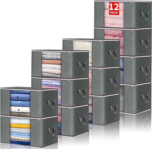 Bolsas de almacenamiento de ropa de gran capacidad, contenedores de almacenamiento plegables para armario, contenedores de almacenamiento con asas