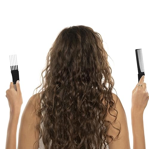 Miniatura 6 de 2 peines de carbono negro para levantar el pelo, de doble cabeza, herramienta de peine de cola de rata para cabello grueso, fino y fino, esponjoso y