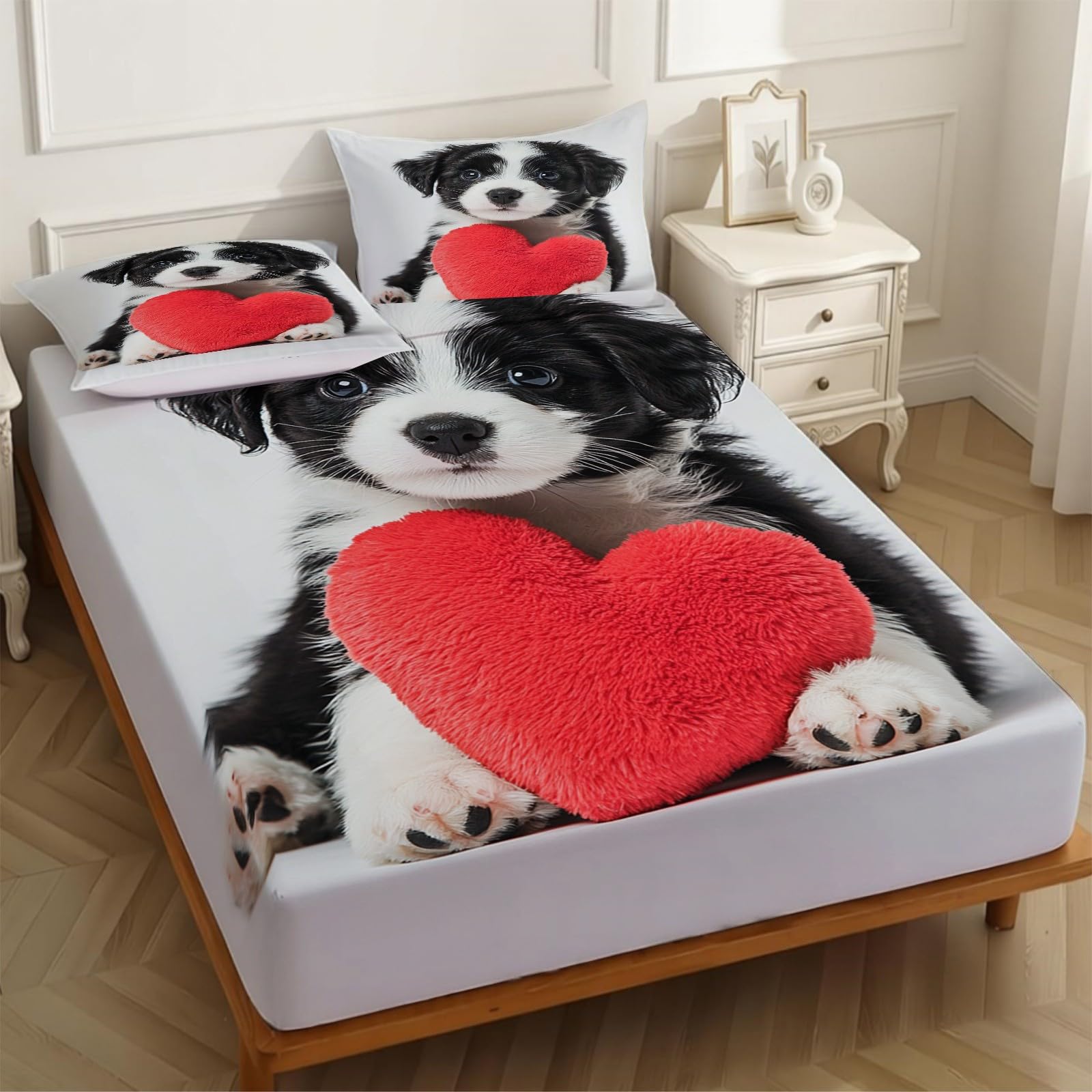 Lenzuolo con Angoli 180 x 200 cm Microfibra Cane animale Lenzuolo Sotto Elasticizzato Profondo 25 cm nero per Singolo e Matrimoniale