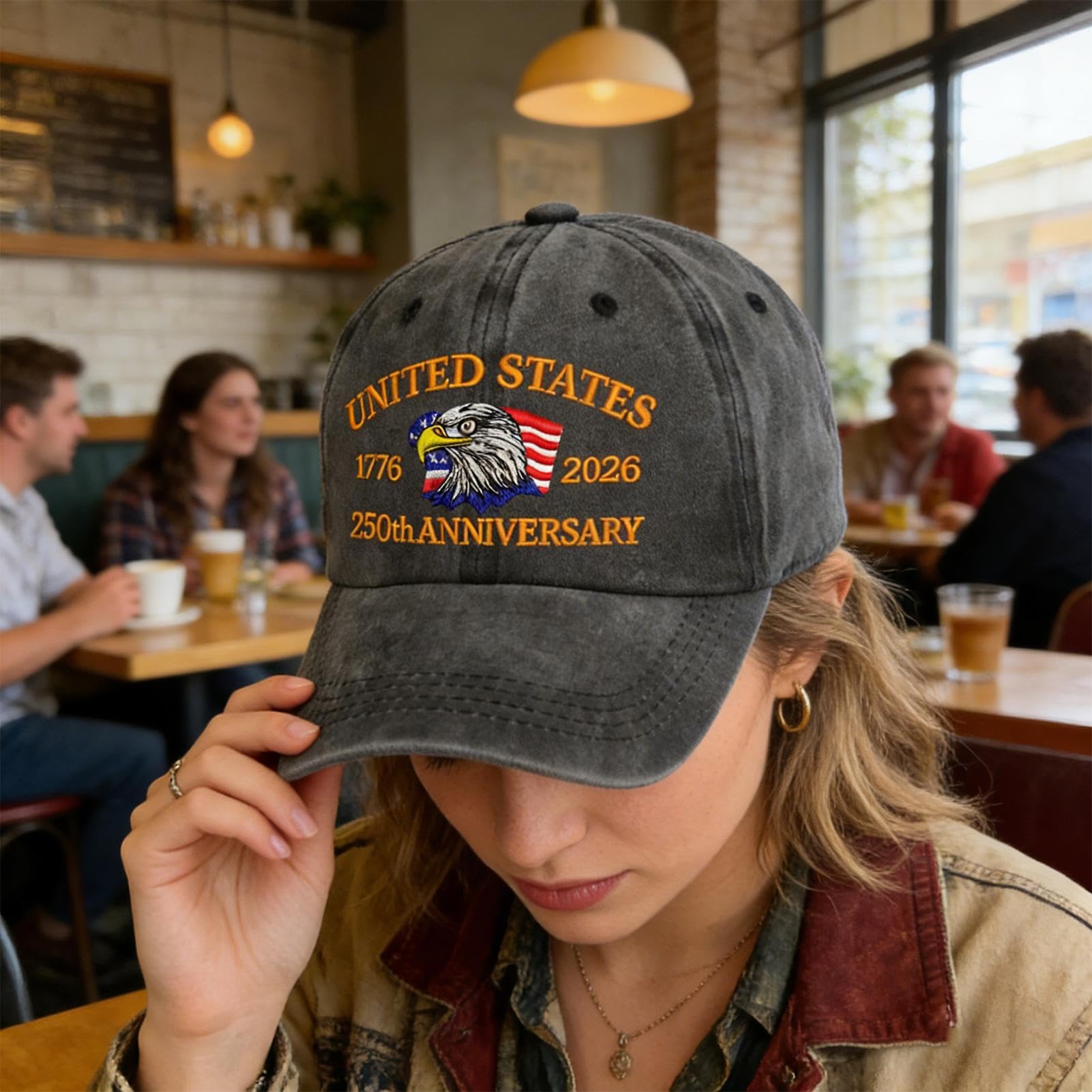 Generisch 250 Aniversario - Retro Ajustable Transpirable Gorras | 250 Años USA Gorra, Para Cumpleaños, Halloween, Pesca al Aire Libre Verano Camping Jardín Patio Senderismo Trabajo Viajes