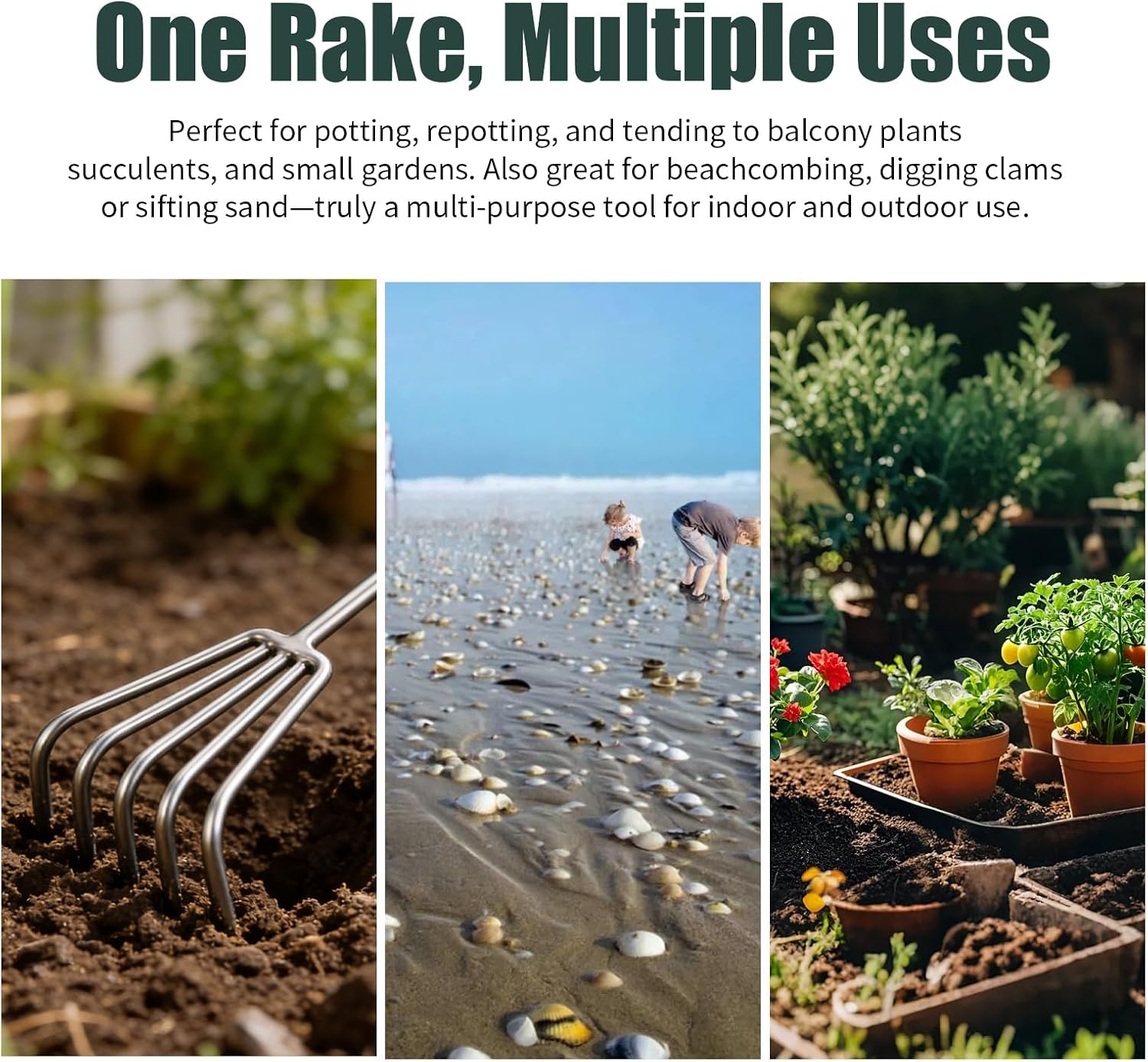 Garden Hand Cultivator Rake Heavy Duty Garden Claw:Stainless Steel Steel for Ultimate Strength-Rust Resistant-Ergonomic Handle-Great for Gardening Cultivating Loosening Weeding Mulching Soil Prep