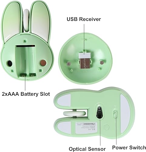 Miniatura 6 de Ratón inalámbrico, linda forma de hámster, 2.4GHz, alcance inalámbrico de 49.2 ft, peso de 2.1 onzas, 3.7 pulgadas de longitud, conectividad USB,
