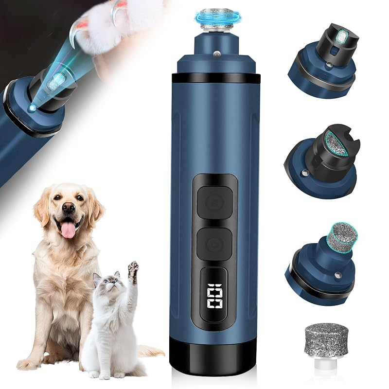 Lixador Elétrico de Unhas para Cães e Gatos Javtoku com 3 Velocidades, LED e Ponta Diamantada Azul