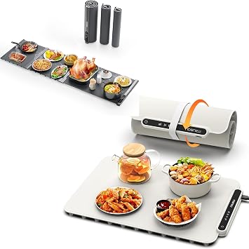Expandable Food Warming Mat and iTRUSOU Electric Warming Tray Full Surface Heating to Keep Food Warm or Thawing, Versatile Food Warmer with 3 Temperature