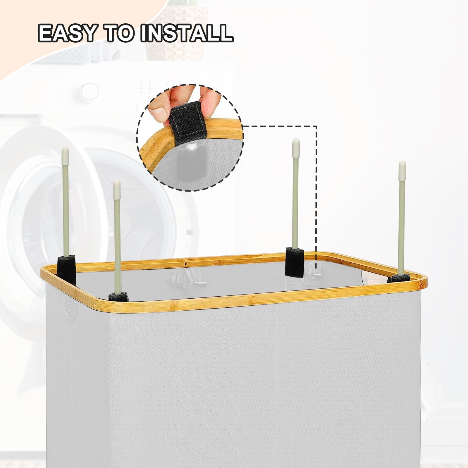 ELONG HOME Cesto Portabiancheria Pieghevole 100L Con Coperchio – Grigio, Fodera Rimovibile E Manici In Bambù – Perfetto Per Bagno E Camera Da Letto - 5