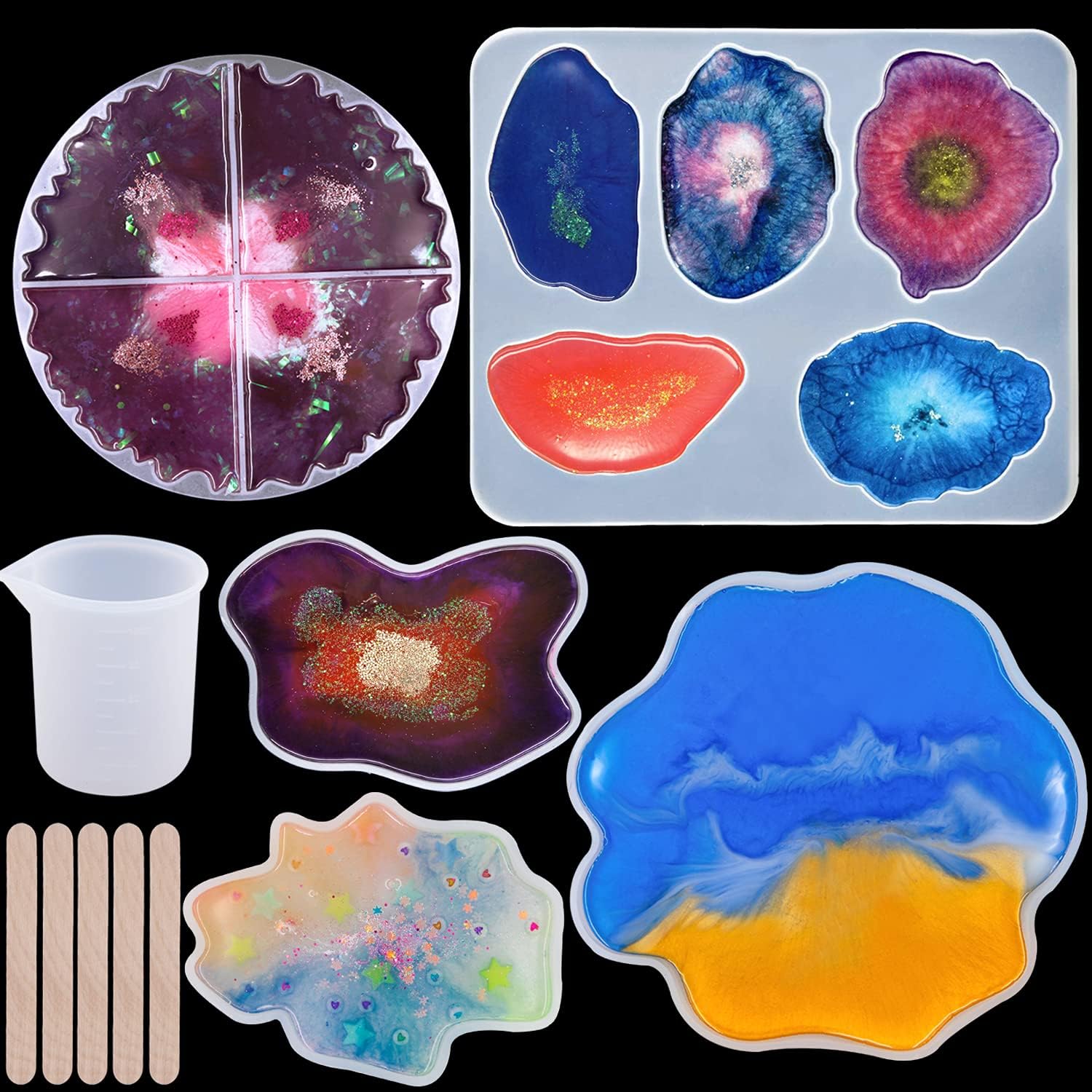 EuTengHao 11Pcs Silicone Resin Molds DIY Large Creative Resin Mold Casting Molds Kit Include 5 Styles Epoxy Resin Molds Irregular Coaster Resin Molds for Jewelry DIY Making Home Decoration