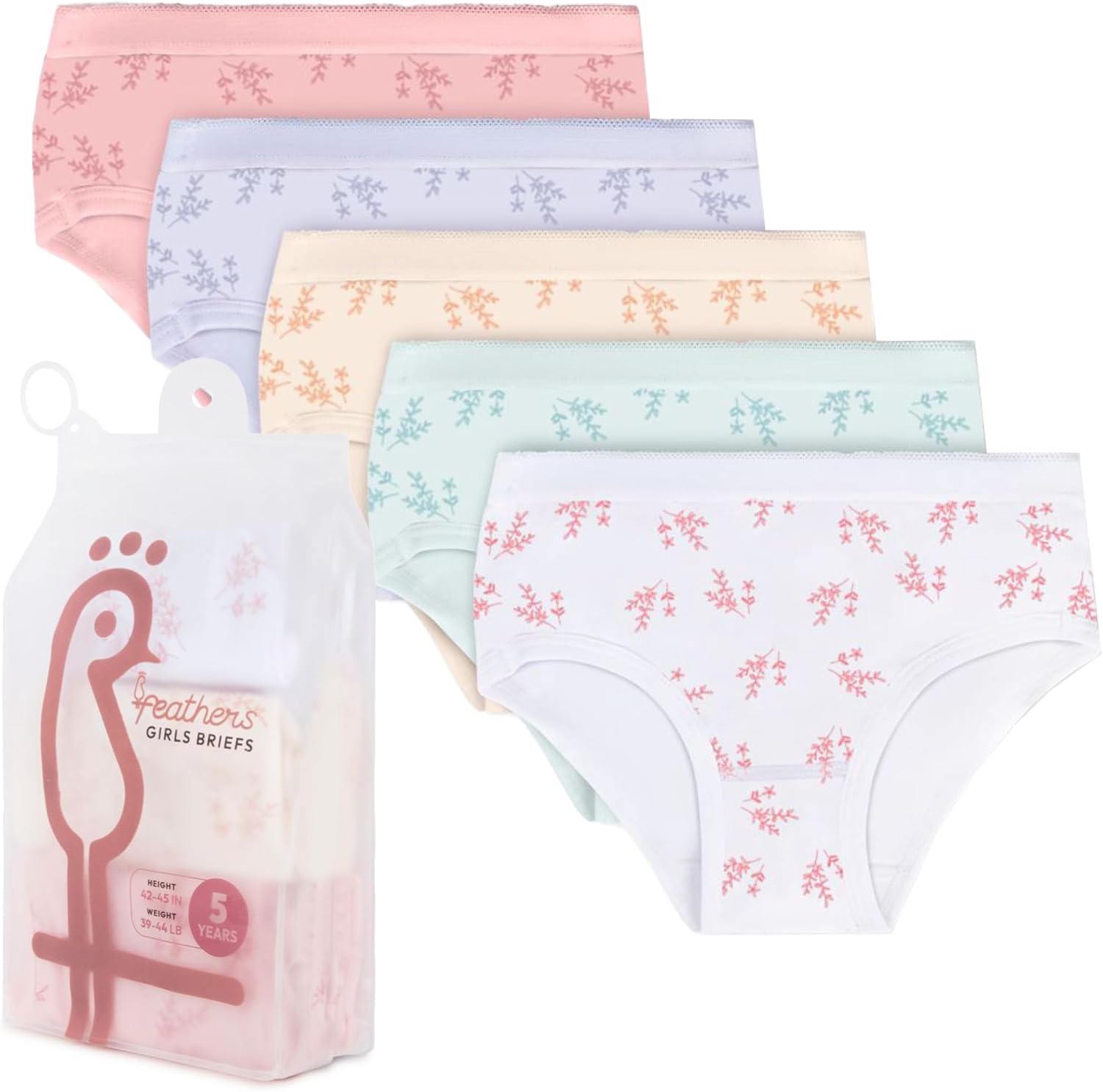 Feathers Leafy Print Snug Tagless Cotton Underwear – Girls Underwear Briefs Super Soft Panties (5 Pack) - Image 6