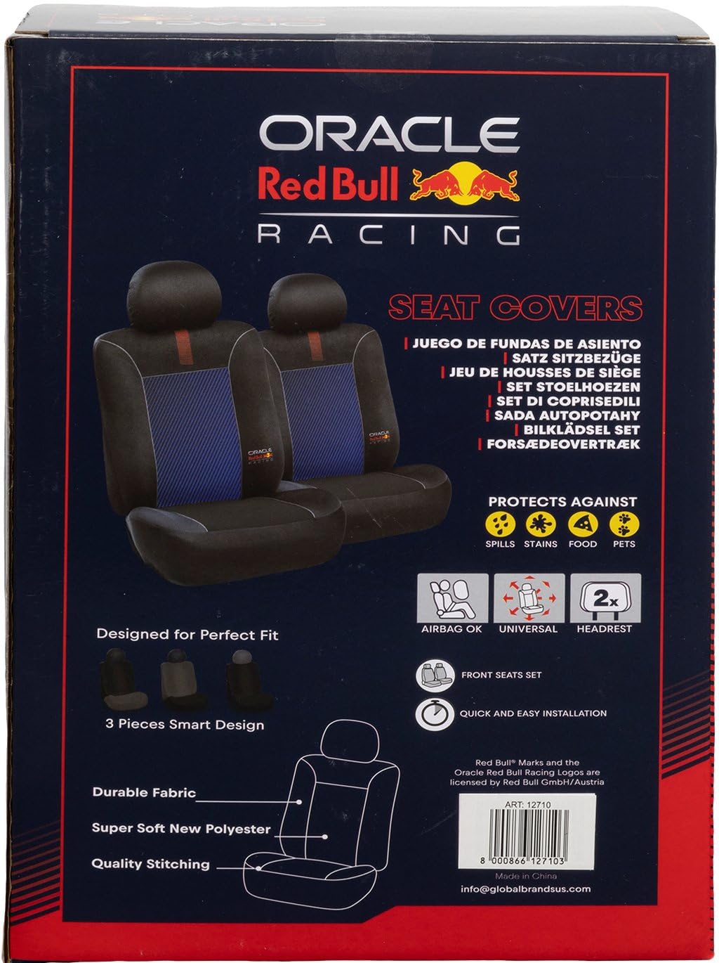 RED BULL Racing Lot De 6 Housses De Siège Auto Aux Lignes Mélangées, Noir/Rouge, Confortables, Durables, Faciles Et Rapides à Installer