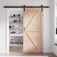 Vista 27 de FREDBECK Puerta corredera de granero de 34 x 84 pulgadas con kit de herramientas de 6 pies incluido, panel de abeto macizo en forma de K, necesita