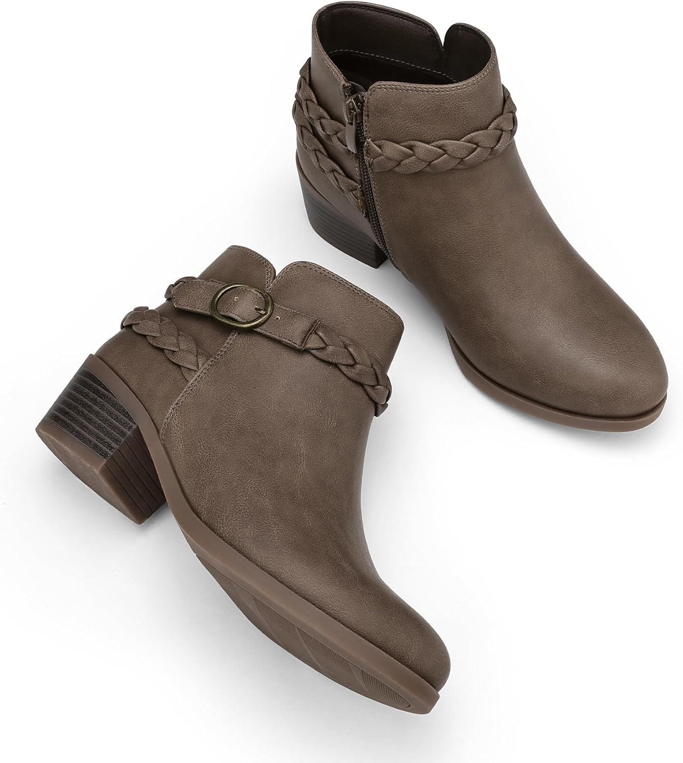 mysoft Women's Ankle Boots Low Chunky Heel Round Toe Wide Width Short Booties Side Zipper - Image 3