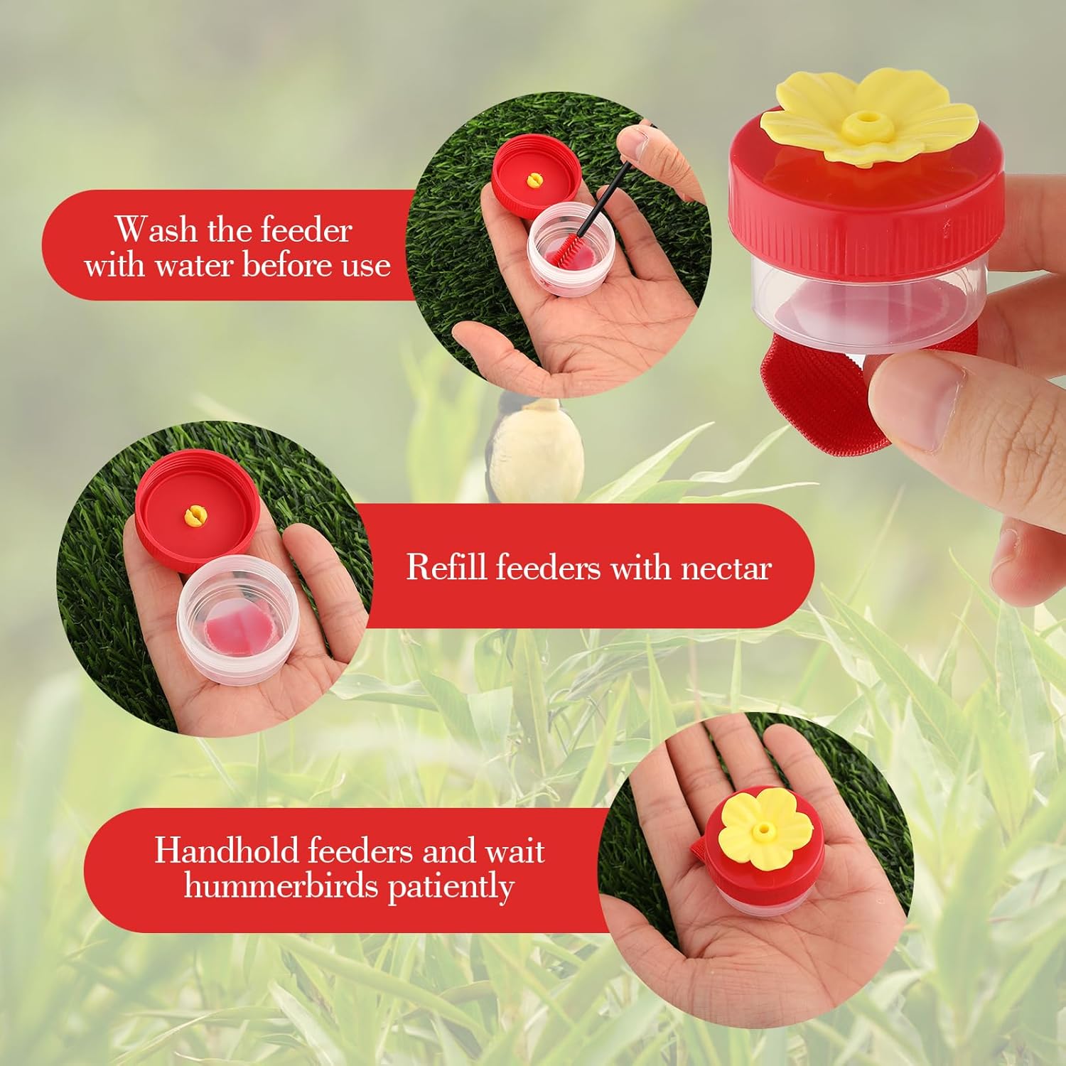 4-Pack Mini Hummingbird Ring Feeders, Hummingbird Wrist Feeder with Adjustable Strap & Cleaning Brush, Ideal for Outdoor Window Bird Watching for Nature Enthusiasts - Image 4