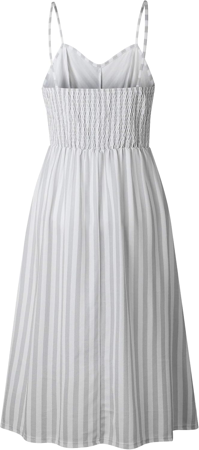 X-Image Women's Casual Summer Floral Bohemian Spaghetti Button Down Dress