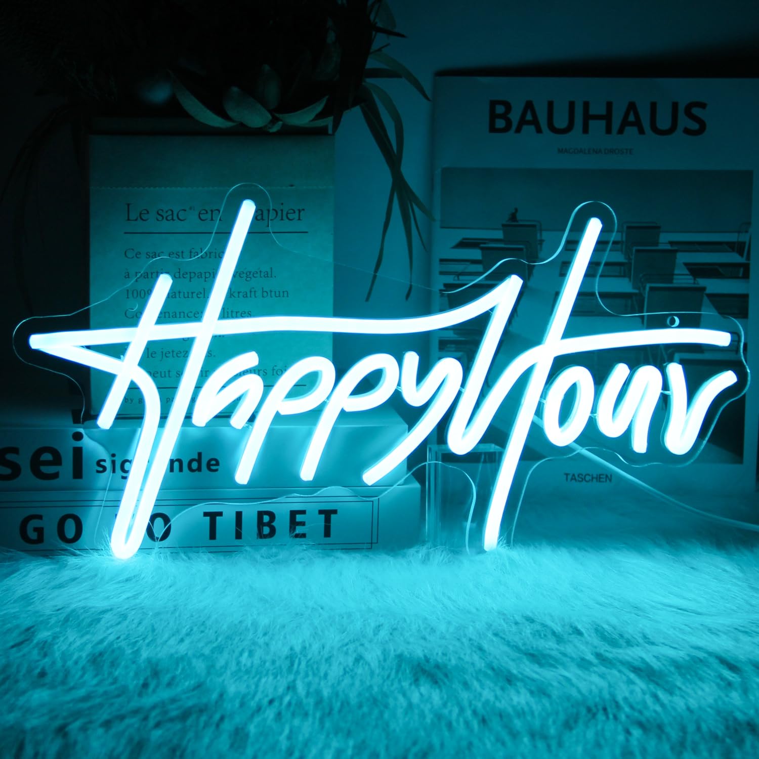 Happy Hour Neon Sign Blue Letter LED Neon Lights Dimmable Neon Bar