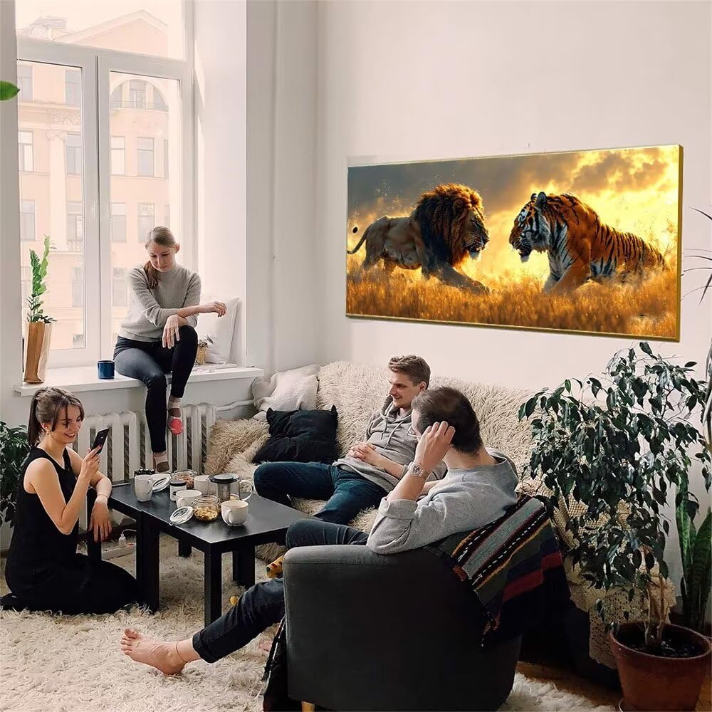lewwmn Lion Tigre Peinture par Numéros pour Adulte, Activité Manuelle DIY Peinture Acrylique pour Enfants Débutants Kit de Loisir Créatif Numéro d'Art Complet - 80x160cm sans châssis en bois E-254