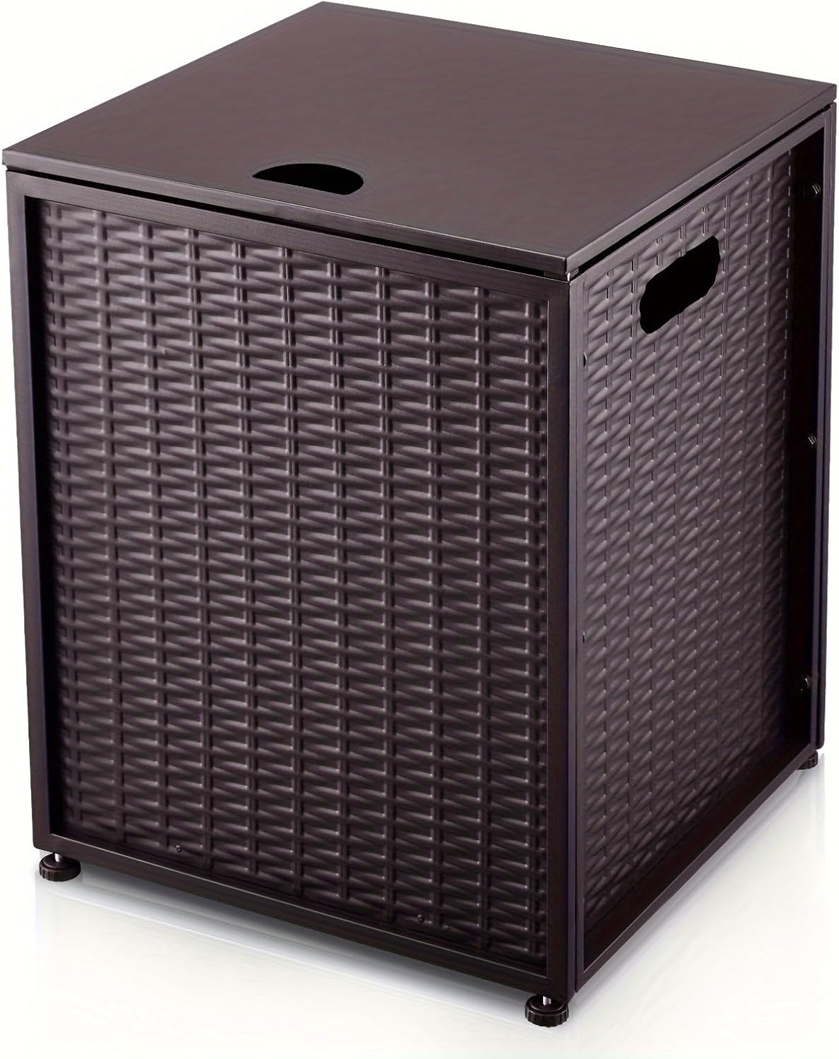 Propane Tank Cover Table Hideaway Table 16 Inch, Stylish Hideaway Table for Outdoor Living Space, Fits 20-Pound Tanks, with Side Handles, Brown