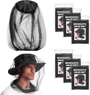 6 Pack Mosquito Head Net Face Mesh Cover for Hat, Cotton Breathable Sun Protection Mosquito Head Net for Hiking Camping Gardening Fishing Outdoor Activities(Black)