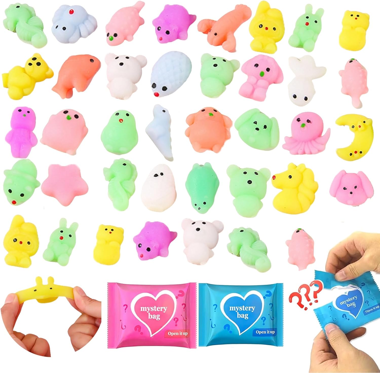 100PCS Mystery Blind Bag Squishy Toy Set, Mini Squeeze Fidget Figures Bulk Pack, Soft Sensory Surprise Toys, Tiny Animal Mini Toys for Kids, Stress Relief Fidget Toy, Party Favor Gift Collectible Set