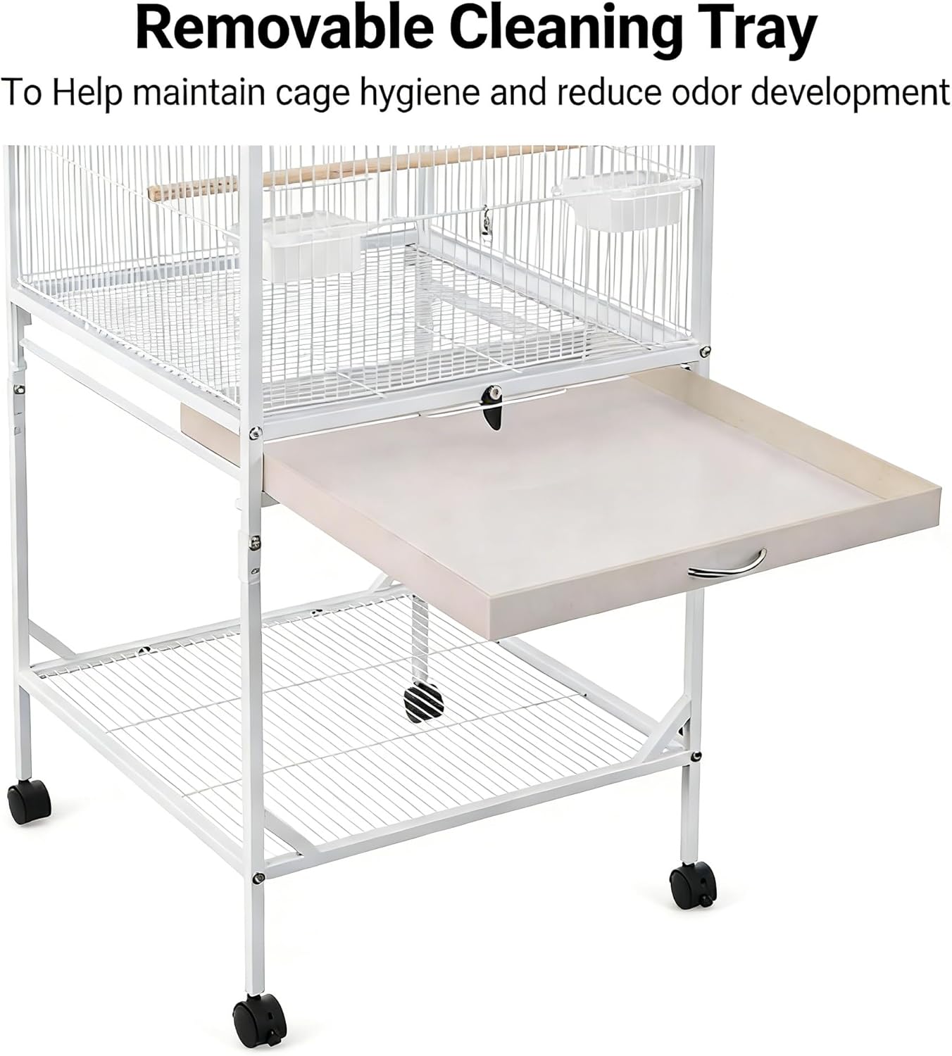 Bird Cage with Stand Rolling Wheels 18x18x54 Inch for Medium Small Birds, Open Top Metal Cockatiel Parrot Cage with Removable Tray Storage Shelf for Parakeets Lovebirds Finches (Black)