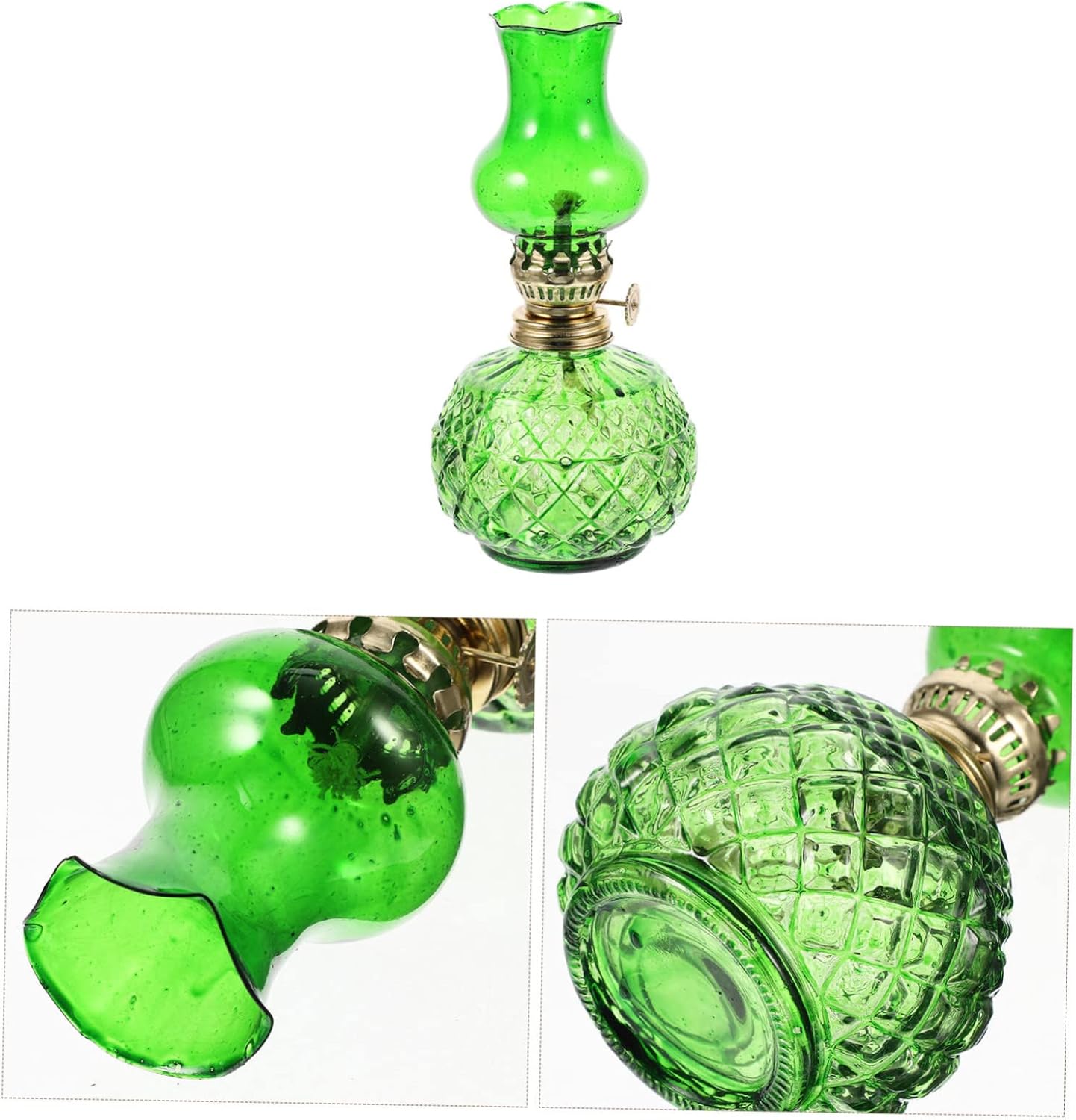 UKCOCO Vintage Glass Kerosene Oil Lamp with Wick Burner Retro Decorative Lantern for Home Tabletop Practical and Elegant Green Glass Lamp for Indoor Use