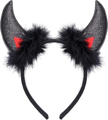 Devil Horn Headband, Red Glitter Devil Ears Headband, Devil Costume Accessory for Women Girls, Halloween Costume Accessory, Fancy Cosplay Outfit Accessories for Men and Kids