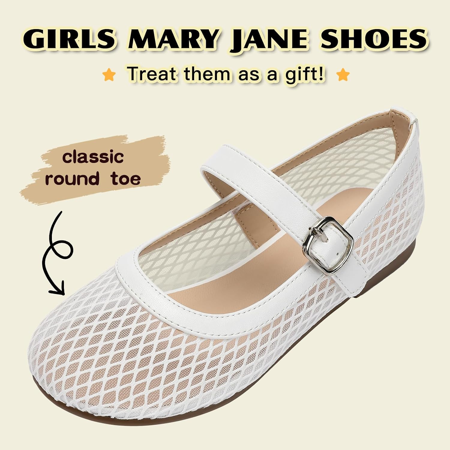 koppu Girls Mesh Mary Jane Ballet Flats Comfortable Dress School Shoes Toddler Little Kid Big Kid