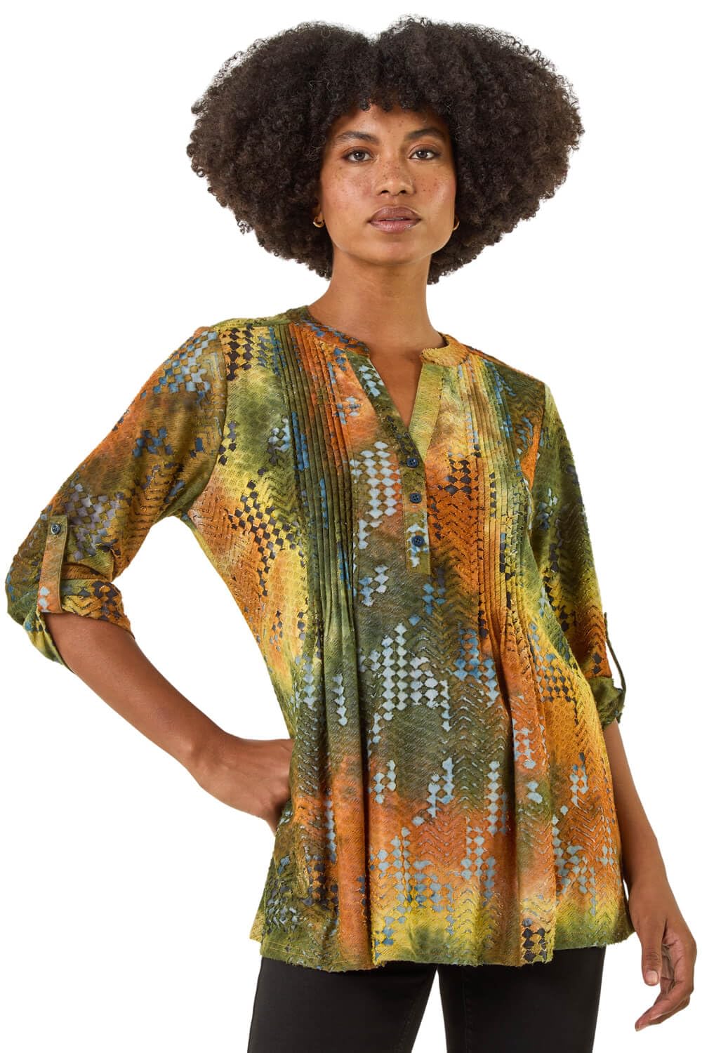 Roman Women's Rust Textured Burnout Print Top Size 10