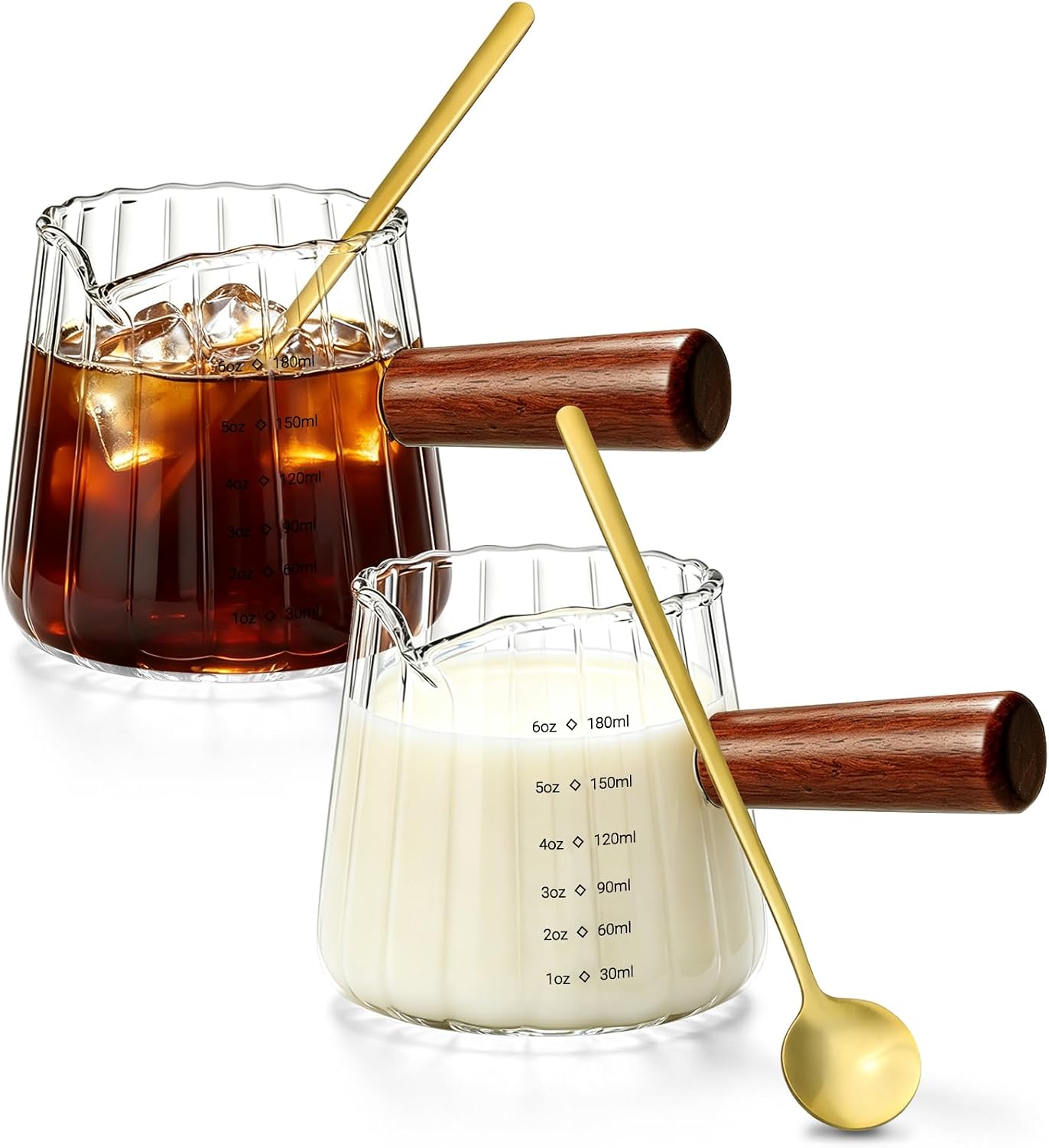 Espresso Cup Set - 2 Pcs 6OZ Espresso Cups with 2 Gold Coffee Spoons