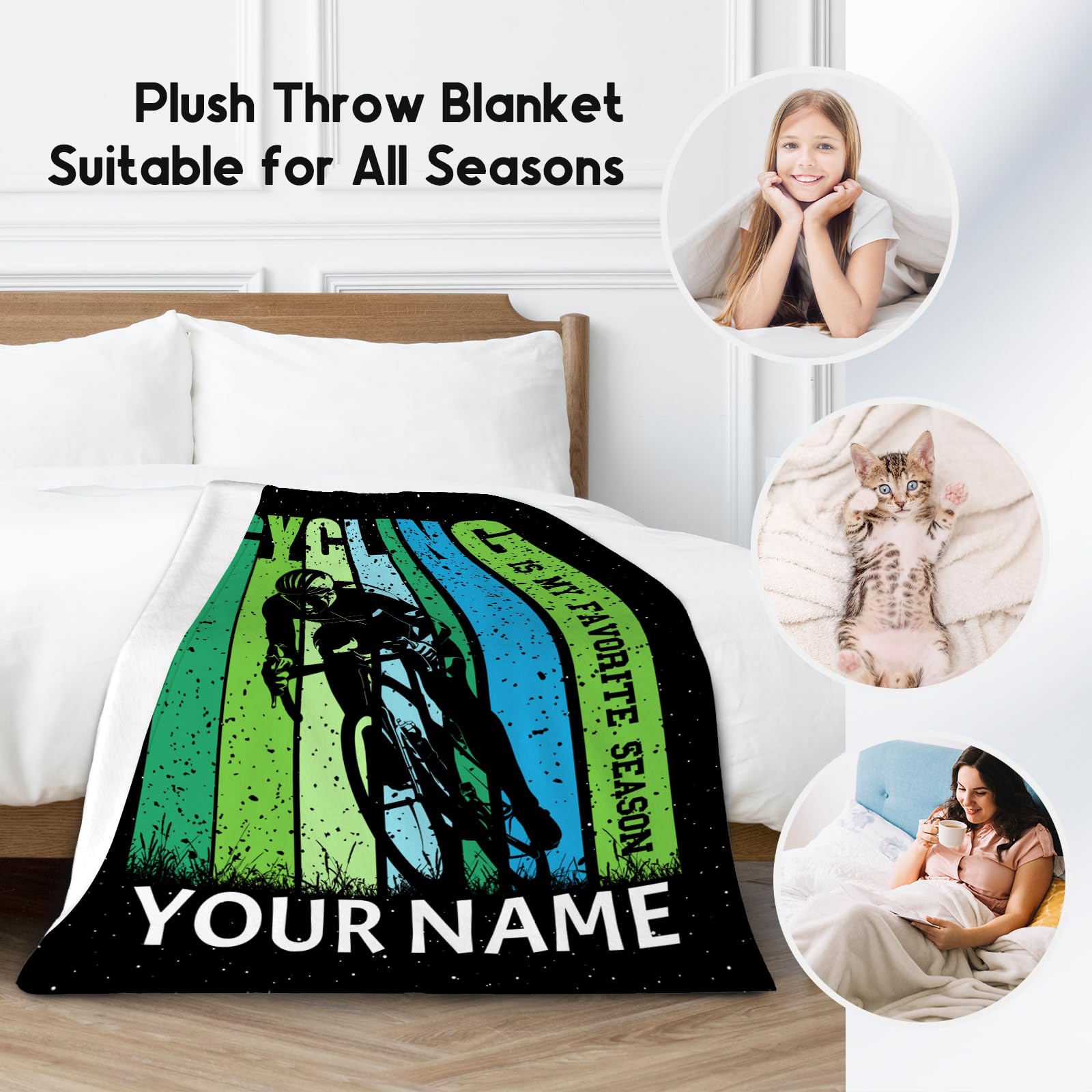 Custom Bicycle Cycling Blanket, Mountain Bike Blanket for Men Adults, Personalized Bicycle Gifts for Cyclists, 30