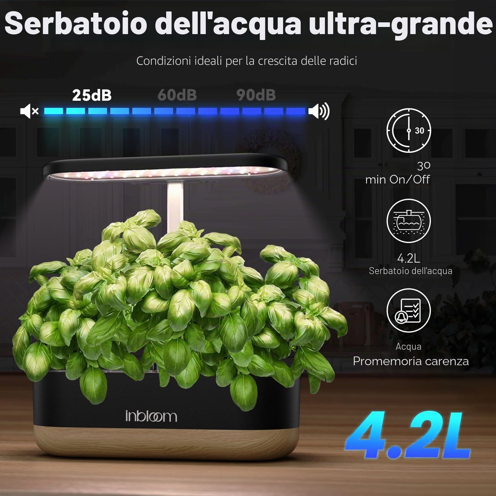 Sistema di coltivazione idroponica 10 cialde, kit da giardino per erbe con sistema a pompa, kit di germinazione con luce LED, timer automatico, nero